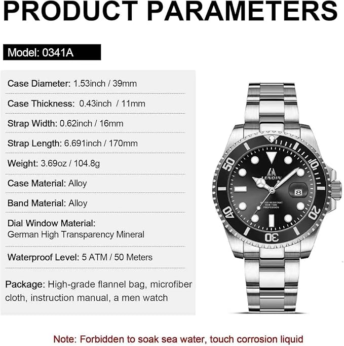 Mens Watches Stainless Steel Watches Men Waterproof Analog Quartz Watch Men's Wrist Watches with Date Fashion Casual Man Watch